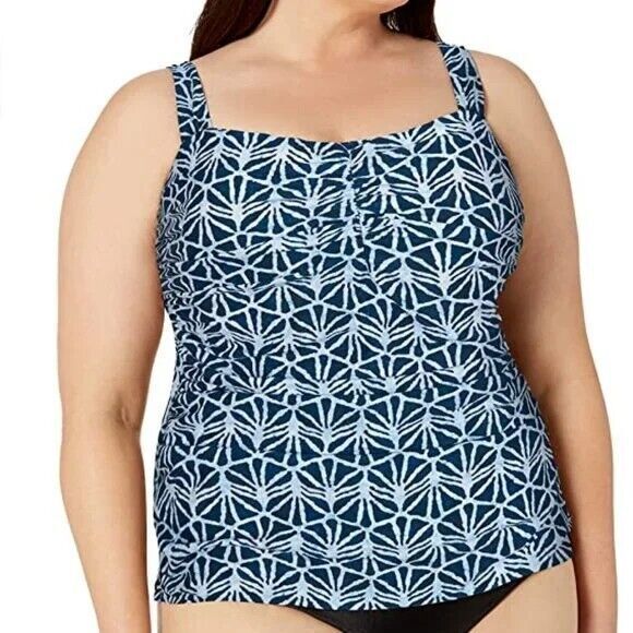 NWT Gottex Sweetheart neck Tankini Top Geometric Batik pattern Blue Plus Sz 20W - Picture 1 of 6